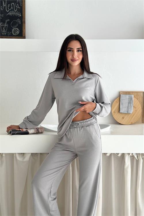 Dipmoda kadın polo yaka modal uzun kollu eşofman takımı DPTG108