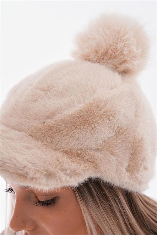 Dipmoda kadın ponponlu peluş kasket şapka DPAKS018