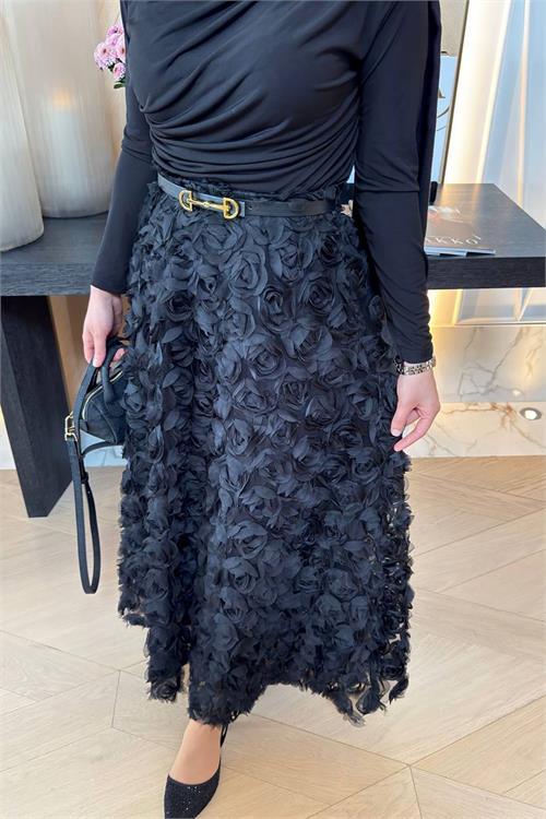 Dipmoda kadın premium gül detaylı tasarım tesettür etek NMS056