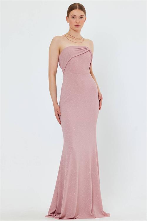 Dipmoda kadın pudra simli balık abiye elbise NBS001 