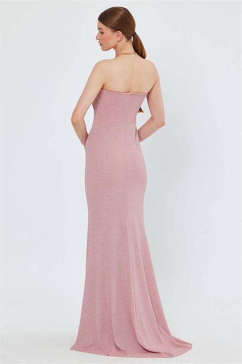 Dipmoda kadın pudra simli balık abiye elbise NBS001 