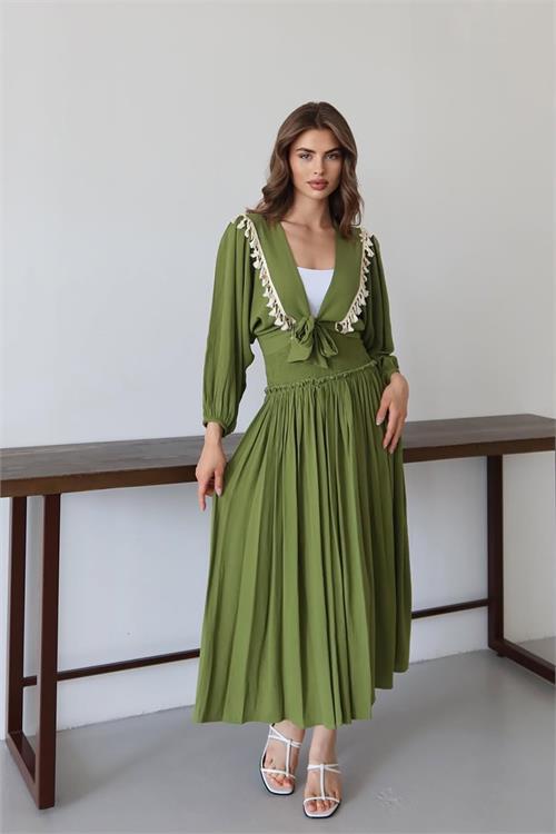 Dipmoda kadın püskül detaylı yırtmaçlı bohem takım DPNP015