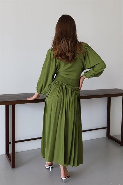 Dipmoda kadın püskül detaylı yırtmaçlı bohem takım DPNP015