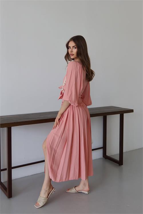 Dipmoda kadın püskül detaylı yırtmaçlı bohem takım DPNP015