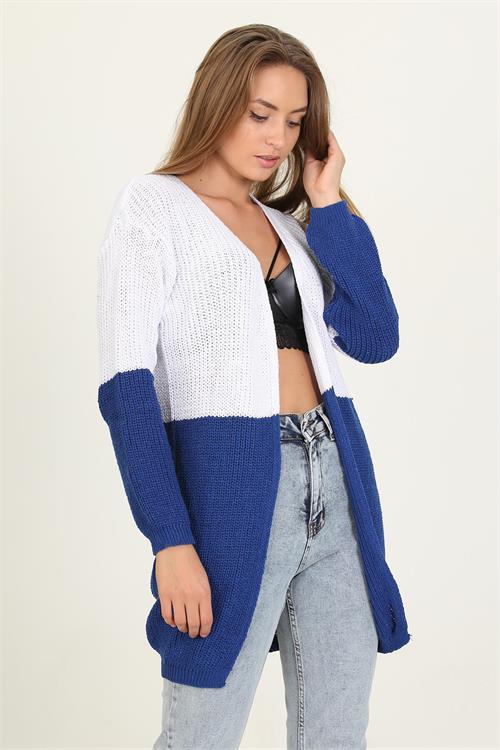 Dipmoda kadın saks mavisi yeni sezon selanik triko hırka RY0038 