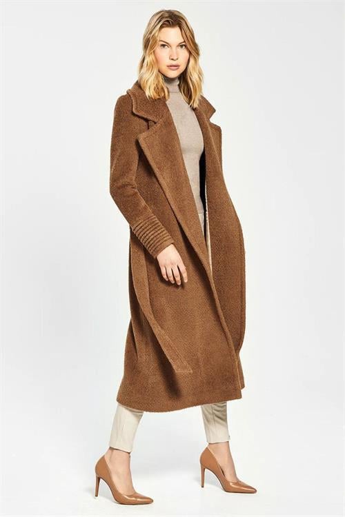 Dipmoda kadın şal yaka tam boy ithal kaşe kaban DPMS23156