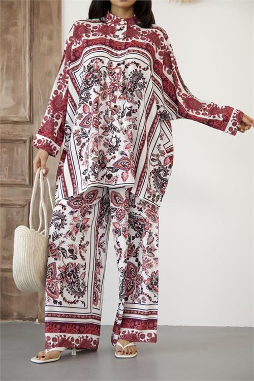 Dipmoda kadın salaş kesim desenli alt üst ikili takım DPMS25100