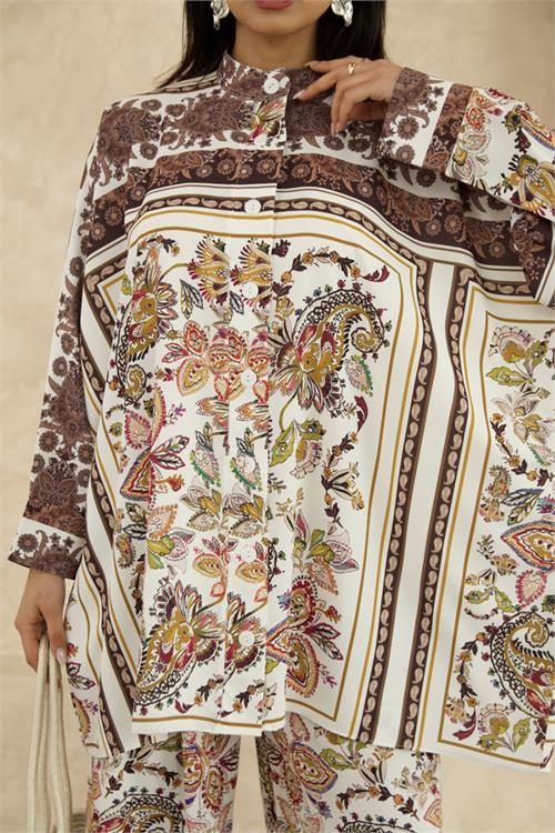 Dipmoda kadın salaş kesim desenli alt üst ikili takım DPMS25100