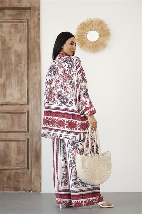 Dipmoda kadın salaş kesim desenli alt üst ikili takım DPMS25100