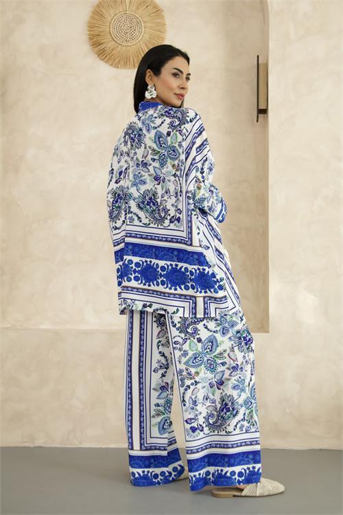 Dipmoda kadın salaş kesim desenli alt üst ikili takım DPMS25100