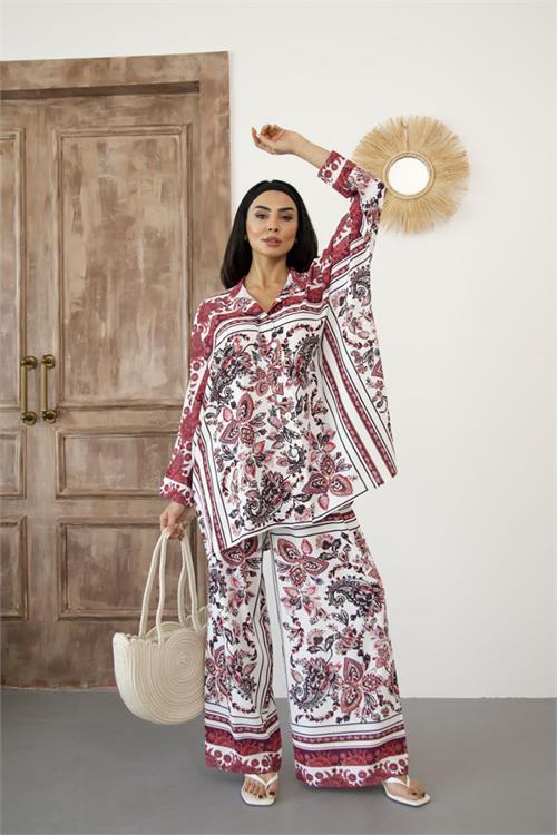 Dipmoda kadın salaş kesim desenli alt üst ikili takım DPMS25100