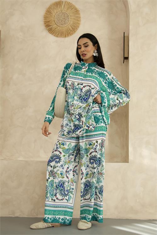 Dipmoda kadın salaş kesim desenli alt üst ikili takım DPMS25100