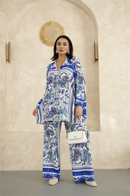 Dipmoda kadın salaş kesim desenli alt üst ikili takım DPMS25100