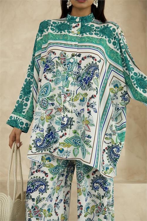 Dipmoda kadın salaş kesim desenli alt üst ikili takım DPMS25100