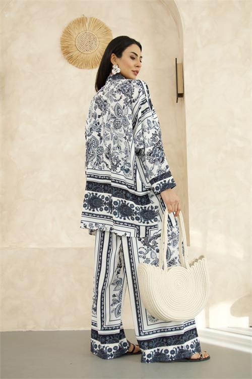 Dipmoda kadın salaş kesim desenli alt üst ikili takım DPMS25100