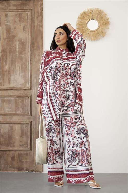 Dipmoda kadın salaş kesim desenli alt üst ikili takım DPMS25100