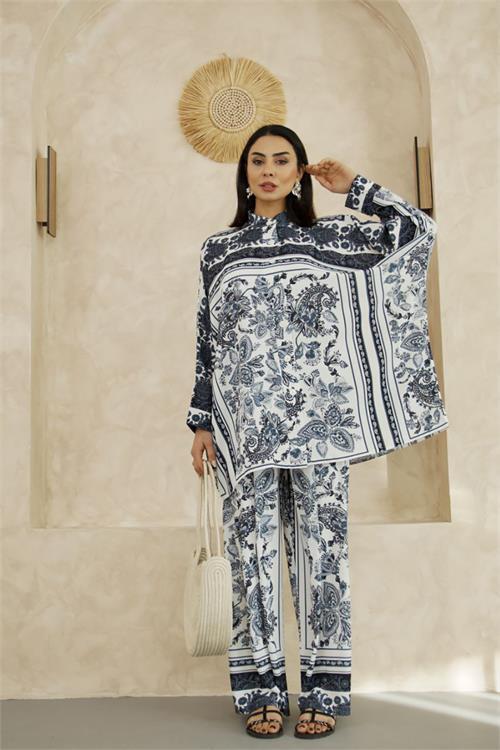 Dipmoda kadın salaş kesim desenli alt üst ikili takım DPMS25100