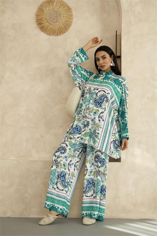 Dipmoda kadın salaş kesim desenli alt üst ikili takım DPMS25100