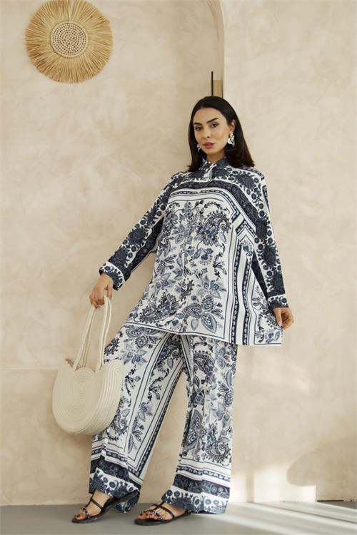 Dipmoda kadın salaş kesim desenli alt üst ikili takım DPMS25100