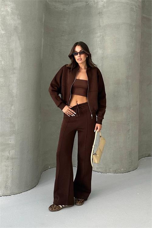 Dipmoda kadın şardonlu üç iplik eşofman takımı GTS018