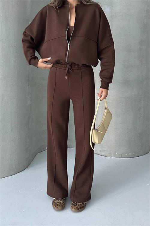 Dipmoda kadın şardonlu üç iplik eşofman takımı GTS018