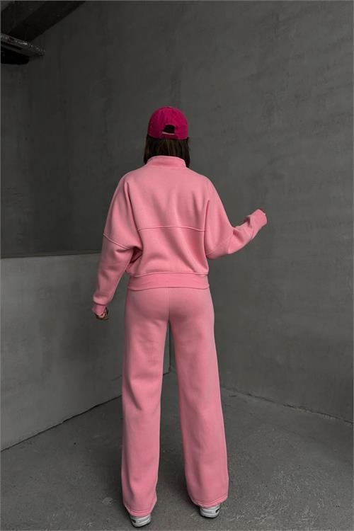 Dipmoda kadın şardonlu üç iplik eşofman takımı GTS018 - Pembe 