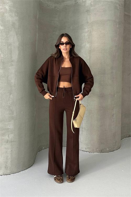 Dipmoda kadın şardonlu üç iplik eşofman takımı GTS018