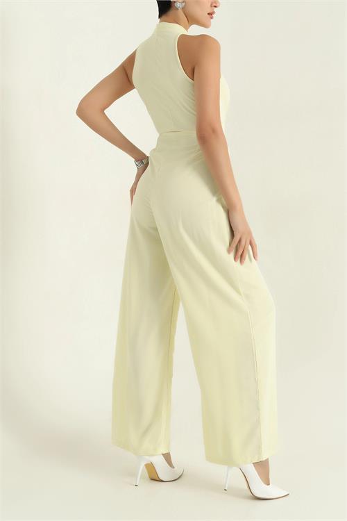 Dipmoda kadın sarı bağlama detaylı tulum DPMY3551