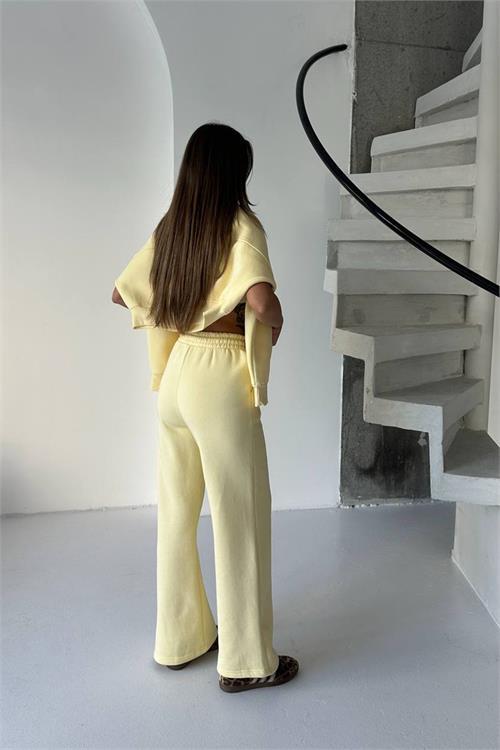 Dipmoda kadın sarı yüksek bel 3 iplik eşofman altı DPG107