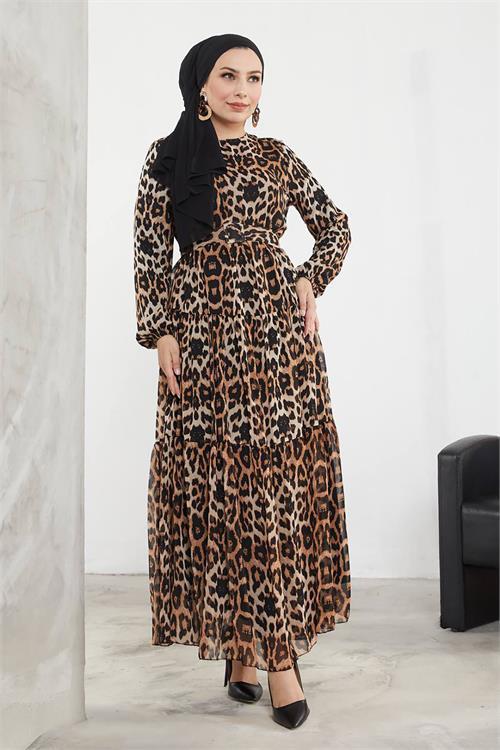 Dipmoda kadın şifon kemerli tesettür elbise SMS027 