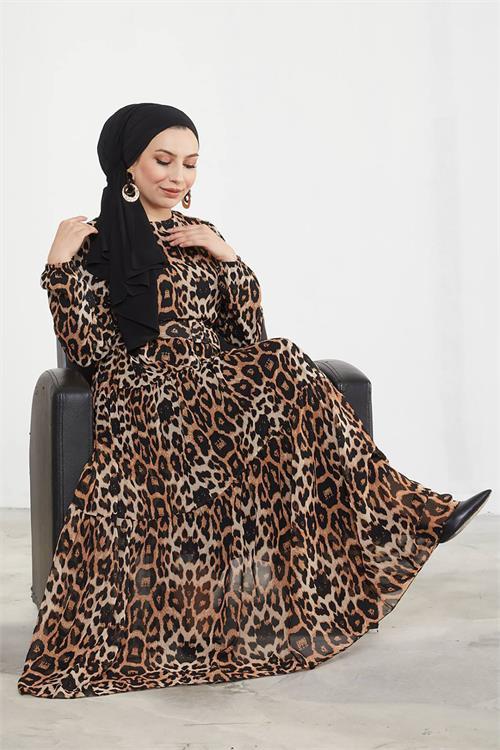 Dipmoda kadın şifon kemerli tesettür elbise SMS027 