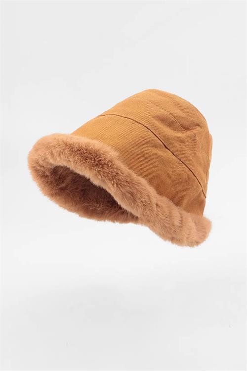 Dipmoda kadın siperli peluş kürklü bucket şapka DPAKS008