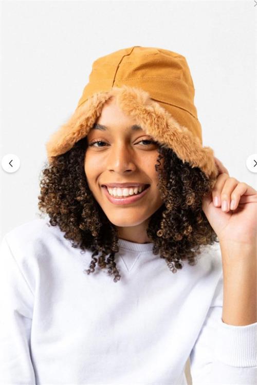 Dipmoda kadın siperli peluş kürklü bucket şapka DPAKS008