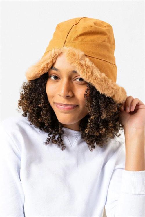 Dipmoda kadın siperli peluş kürklü bucket şapka DPAKS008