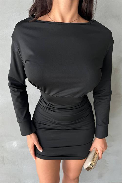 Dipmoda kadın sırt dekolteli mini boy elbise NBDF092