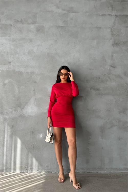 Dipmoda kadın sırt dekolteli mini boy elbise NBDF092