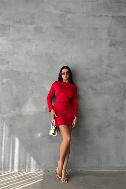 Dipmoda kadın sırt dekolteli mini boy elbise NBDF092
