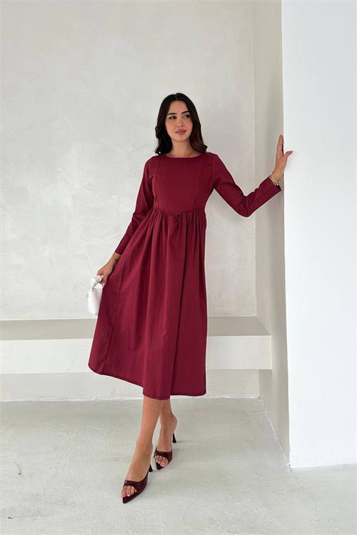 Dipmoda kadın sırt dekolteli uzun kollu midi elbise DPK4311