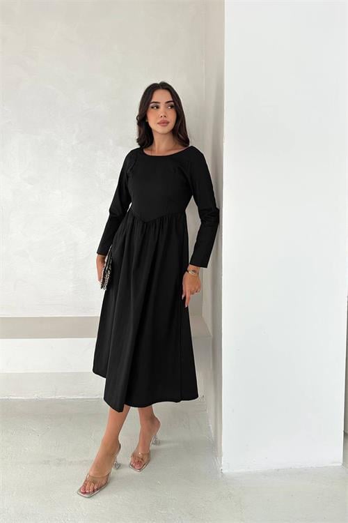 Dipmoda kadın sırt dekolteli uzun kollu midi elbise DPK4311