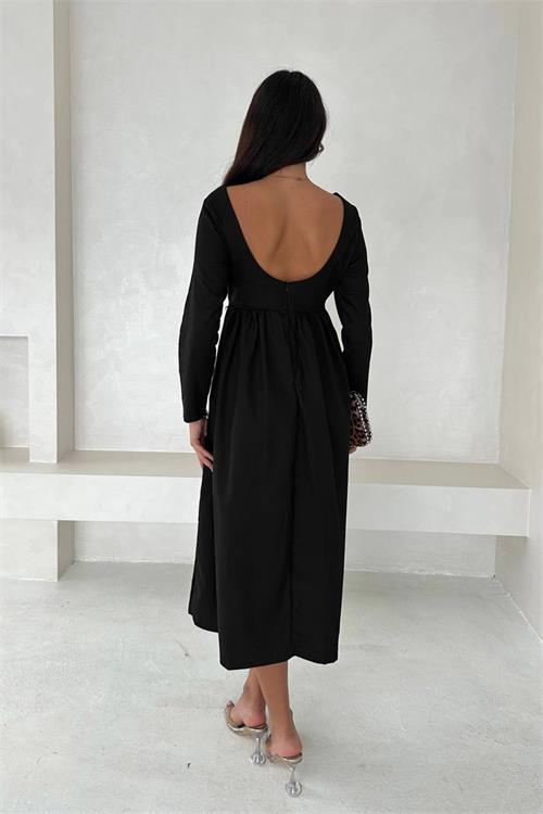 Dipmoda kadın sırt dekolteli uzun kollu midi elbise DPK4311