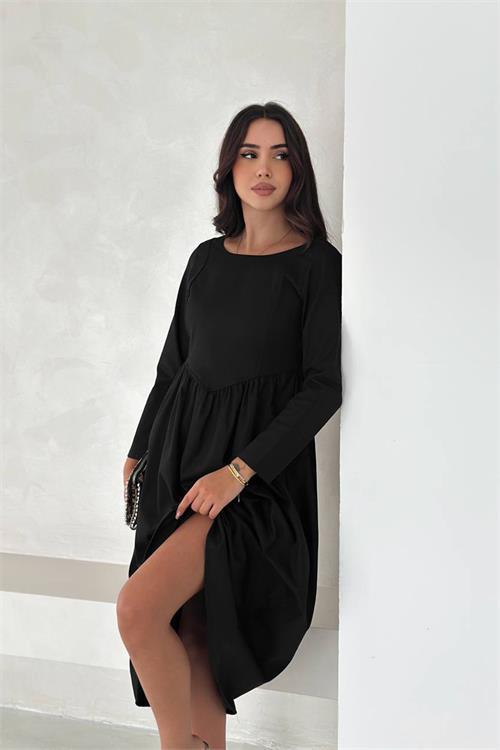 Dipmoda kadın sırt dekolteli uzun kollu midi elbise DPK4311