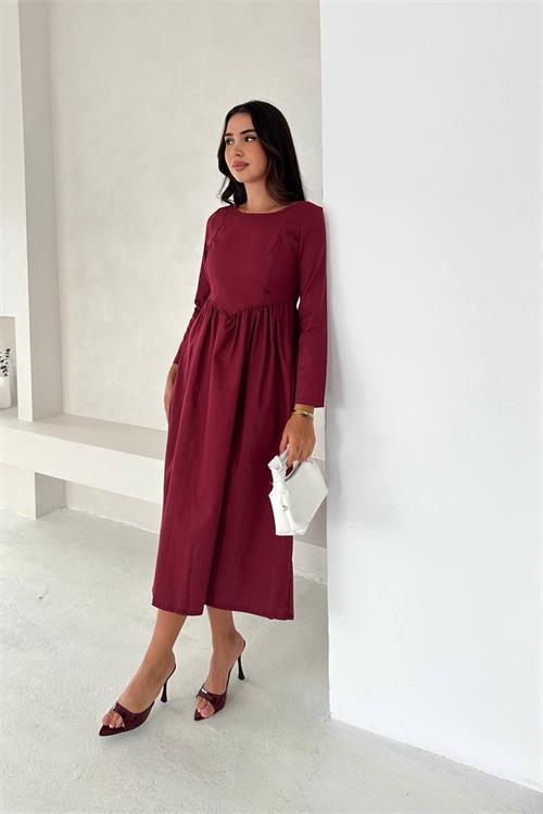 Dipmoda kadın sırt dekolteli uzun kollu midi elbise DPK4311