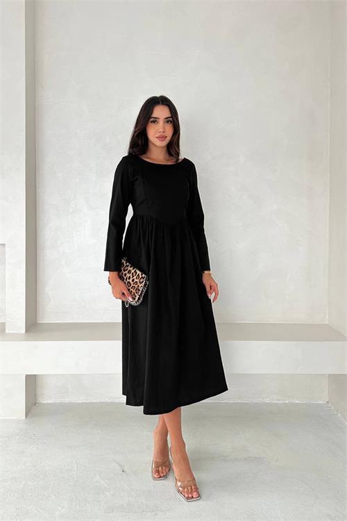 Dipmoda kadın sırt dekolteli uzun kollu midi elbise DPK4311