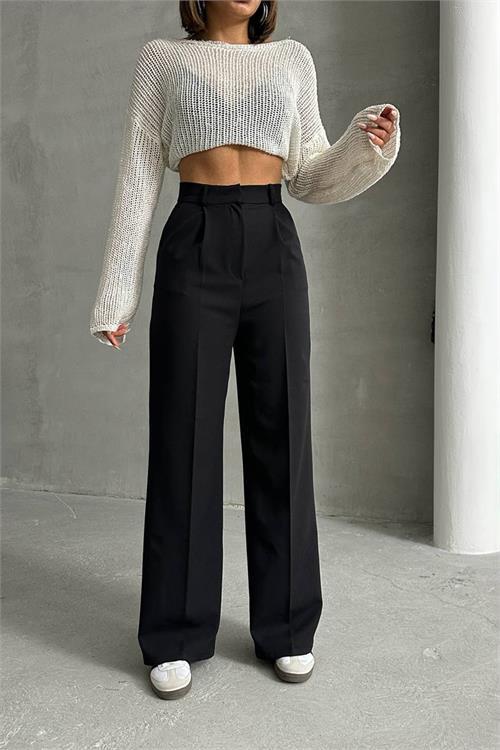 Dipmoda kadın siyah atlas kumaş palazzo pantolon DPNBG061