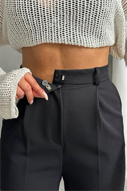 Dipmoda kadın siyah atlas kumaş palazzo pantolon DPNBG061