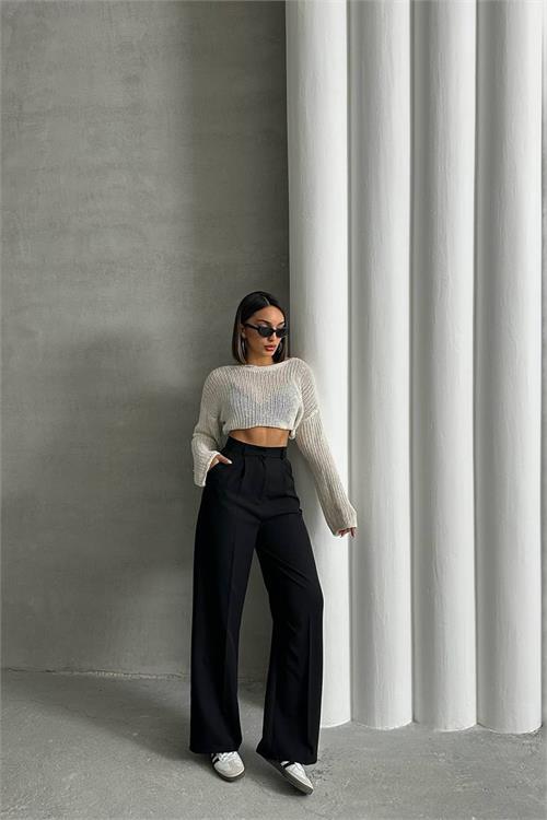 Dipmoda kadın siyah atlas kumaş palazzo pantolon DPNBG061