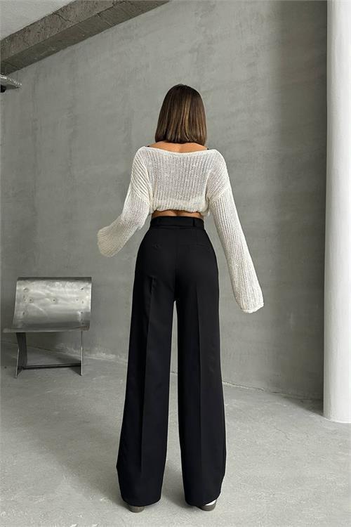 Dipmoda kadın siyah atlas kumaş palazzo pantolon DPNBG061