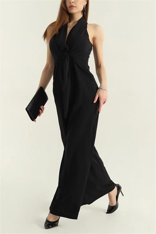 Dipmoda kadın siyah bağlama detaylı tulum DPMY3551