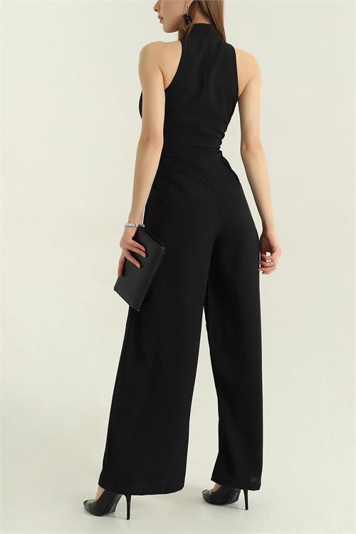 Dipmoda kadın siyah bağlama detaylı tulum DPMY3551