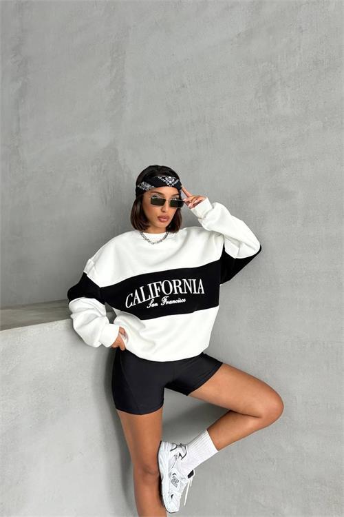 Dipmoda kadın siyah bisiklet yaka california sweat NBG038 